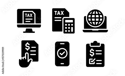 Tax overview: digital tools and finance management icons for web and mobile applications