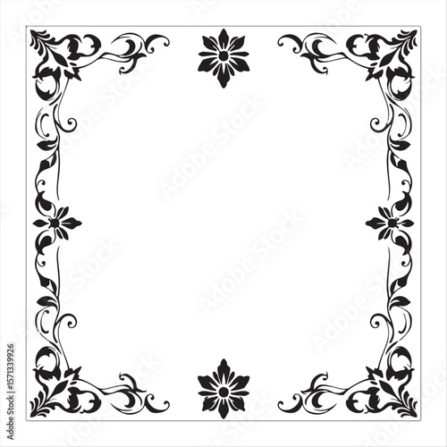 Black and white vector corner silhouette elements in vintage, floral, geometric, and minimalist styles.  