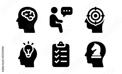 Collection of icons representing cognitive processes and strategic thinking concepts