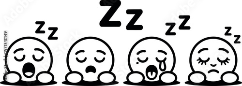 Four Stages of Sleep Emojis:  Yawning, Peaceful, Drooling, and Sad.