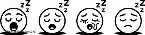 Four Stages of Sleep Emojis:  Yawning, Peaceful, Drooling, and Sad.
