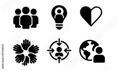 Diverse teamwork and global collaboration icons for creative concepts