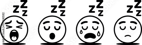 Four Stages of Sleep Emojis:  Yawning, Peaceful, Drooling, and Sad.