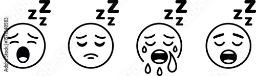 Four Stages of Sleep Emojis:  Yawning, Peaceful, Drooling, and Sad.