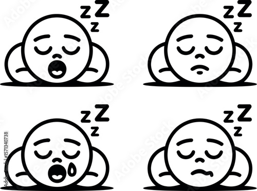 Four Stages of Sleep Emojis:  Yawning, Peaceful, Drooling, and Sad.