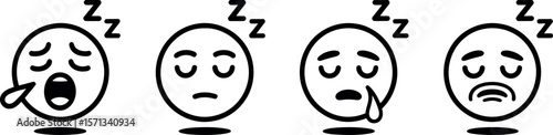Four Stages of Sleep Emojis:  Yawning, Peaceful, Drooling, and Sad.