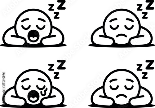 Four Stages of Sleep Emojis:  Yawning, Peaceful, Drooling, and Sad.
