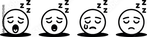 Four Stages of Sleep Emojis:  Yawning, Peaceful, Drooling, and Sad.