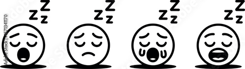 Four Stages of Sleep Emojis:  Yawning, Peaceful, Drooling, and Sad.