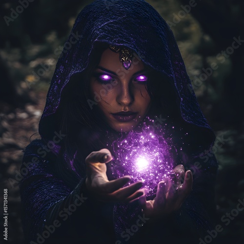 Shadows and Sorcery: A Dark Mage Channeling Energy Through a Forbidden Spell, woman in the dark