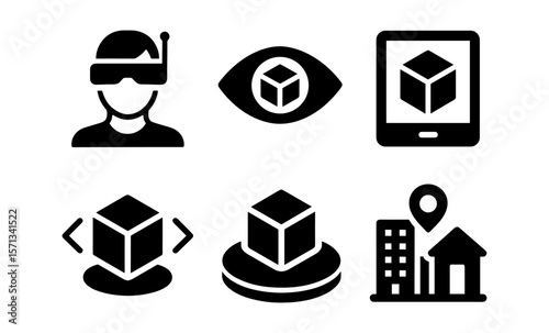 Virtual reality and augmented reality icons set depicting modern technology concepts