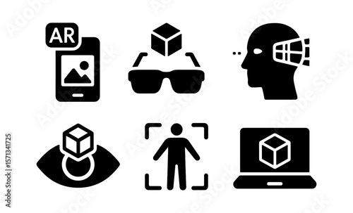 Augmented reality icons: digital interaction and virtual reality technology set