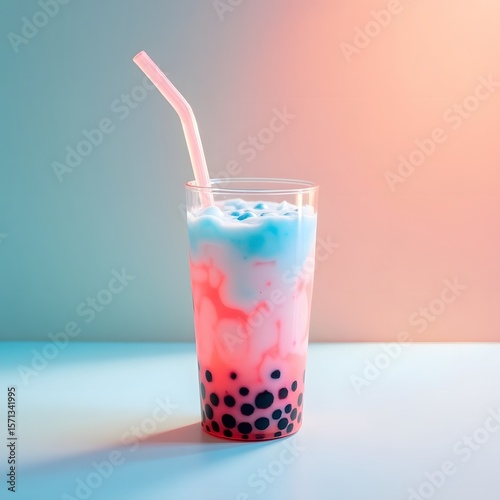 Wallpaper Mural Colorful bubble tea with tapioca pearls and wide straw, modern background, soft lighting Torontodigital.ca