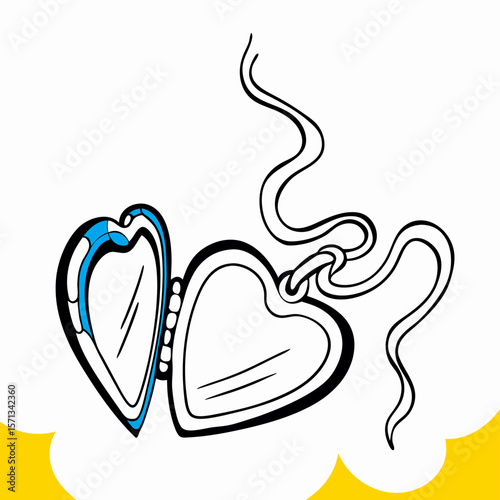 Heart-Shaped Locket Necklace Illustration, Open, Drawing