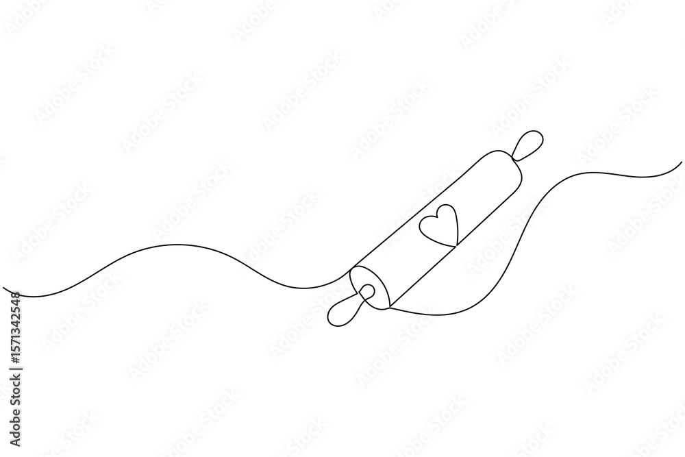 One line drawing of kitchen rolling pin for bakery tool minimalist isolated outline vector One line drawing of kitchen rolling pin for bakery tool minimalist isolated outline vector