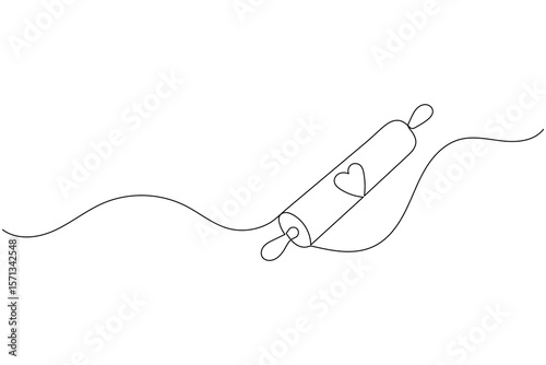 One line drawing of kitchen rolling pin for bakery tool minimalist isolated outline vector