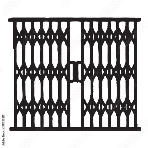 Vector silhouette set of vintage wrought iron gate and fence design with a knife and fork pattern illustration perfect for a restaurant menuVector silhouette set of vintage wrought iron gate and fence