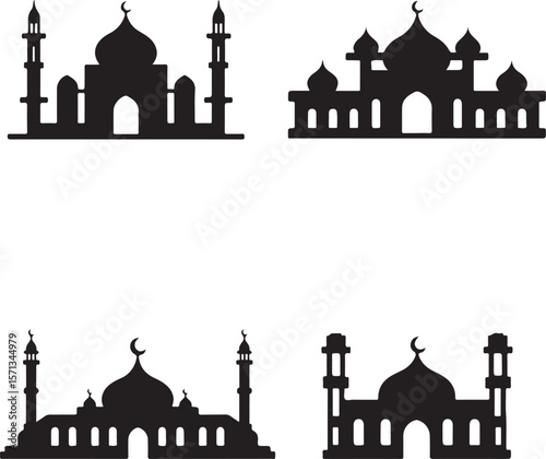 silhouette of mosque vector set various