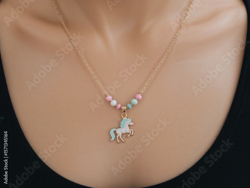 Unicorn charm necklace with pastel beads and glitter stone pendant