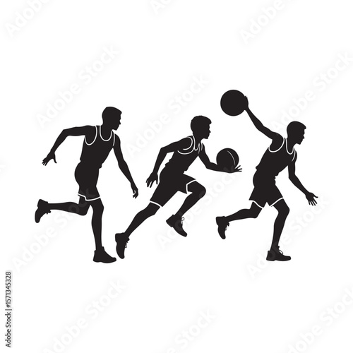 Silhouette of Children Playing Basketball, Kids, Basketball, Sport, Players, Action, Jumping, Running,