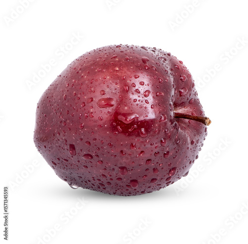 Red apple with drops isolated on transparent background. (.PNG)