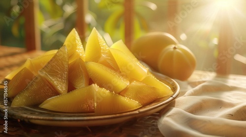 Slices of star fruit on a plate