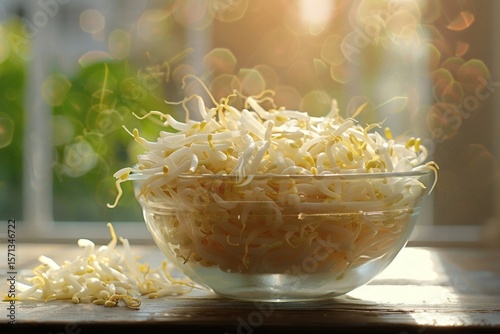 Bean sprouts in a glass bowl