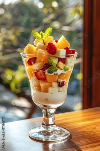 Yogurt with fruits in a glass