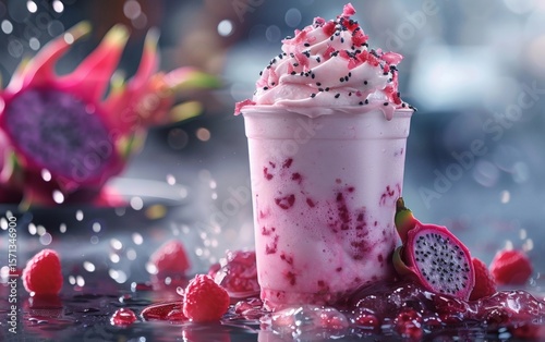 Dragon fruit seeds in the milkshake cup