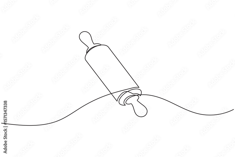 Obraz premium One line drawing of kitchen rolling pin for bakery tool minimalist isolated outline vector