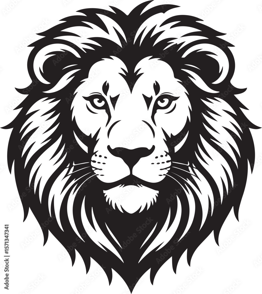Obraz premium Majestic Lion Head Vector – Bold Black and White Animal Mascot Illustration