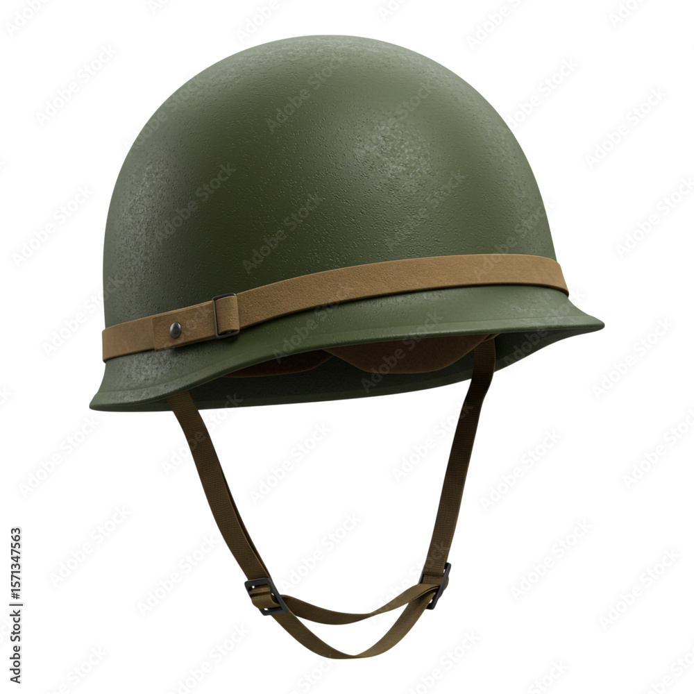 Fototapeta premium Vintage military helmet with chin strap isolated on transparent background