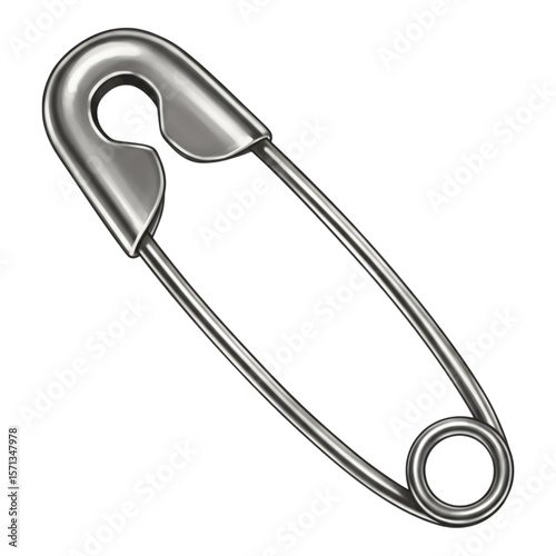 Shiny metal safety pin fastener isolated on transparent background