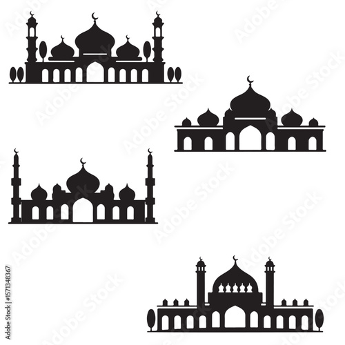 silhouette of mosque vector set various