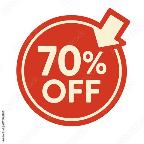 Get a massive 70% off with this attractive sales promotion badge. Modern flat vector sticker label with icon and badge style, transparent background