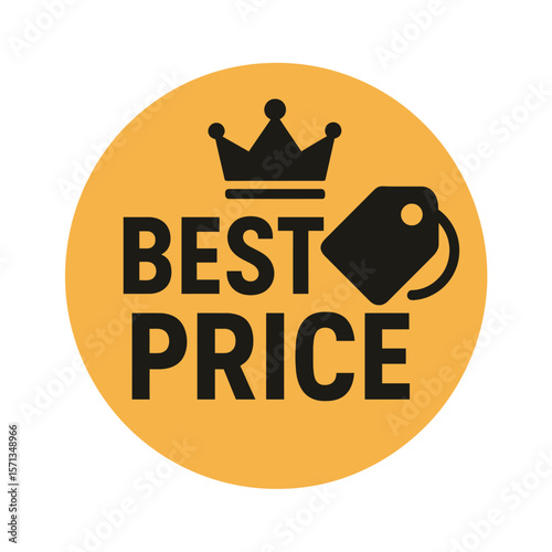 The best price guarantee badge with a crown and tag symbolizes value. Modern flat vector sticker label with icon and badge style, transparent background