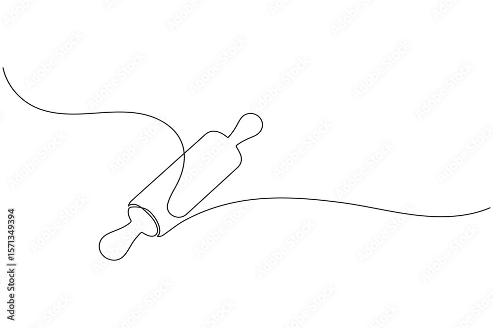 Obraz premium One line drawing of kitchen rolling pin for bakery tool minimalist isolated outline vector