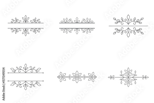 Set of 6 page dividers in dusty graphite, horizontal element with symmetrical pattern