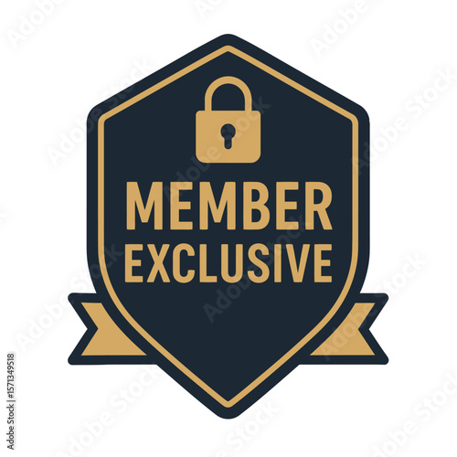 This badge signifies member exclusivity, featuring a lock icon for a secure feeling. Modern flat vector sticker label with icon and badge style, transparent background