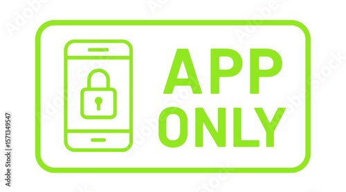 The app only logo shows a phone locked for exclusive access, hinting at digital security. Modern flat vector sticker label with icon and badge style, transparent background