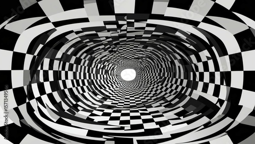 The tunnel-like structure with swirling patterns captures the eye. The arrangement is a series of overlapping circles that draw the viewer’s eye to the center, creating a sense of depth.