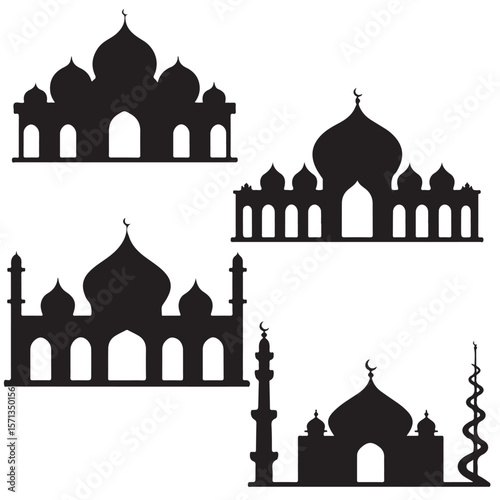 silhouette of mosque vector set various