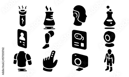 Collection of Science Technology Icons Futuristic Medical, Bioengineering, and Robotics Symbols