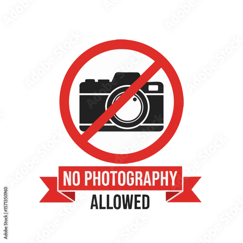  Compact Camera with Slash and Stylized Arc “No Photography Allowed”, Flat Icon