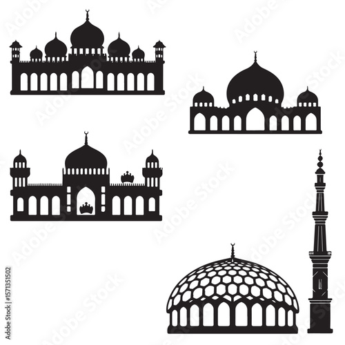 silhouette of mosque vector set various