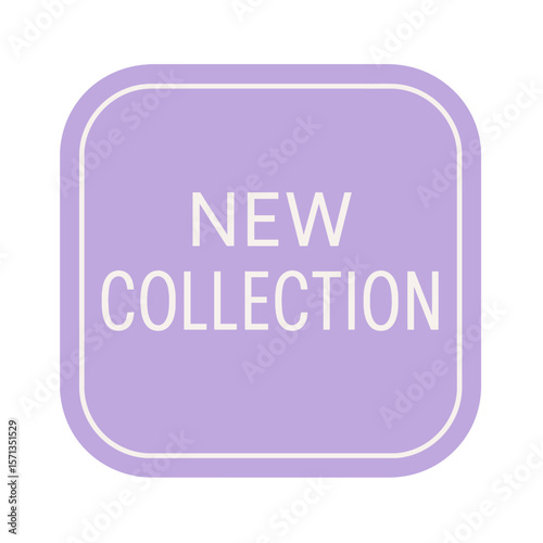 A stylish purple banner announces a new collection, perfect for online promotions and product launches. Modern flat vector sticker label with icon and badge style, transparent background