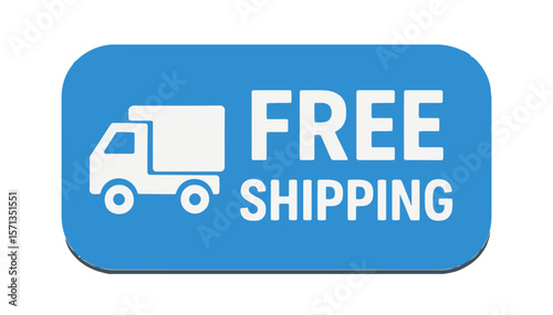 Free shipping sign with a truck icon, perfect for online store promotions. Modern flat vector sticker label with icon and badge style, transparent background