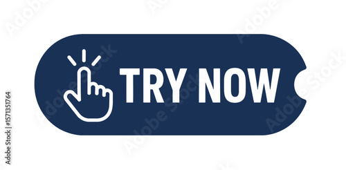 The 'Try Now' button on a dark blue background is a clear call to action. Modern flat vector sticker label with icon and badge style, transparent background