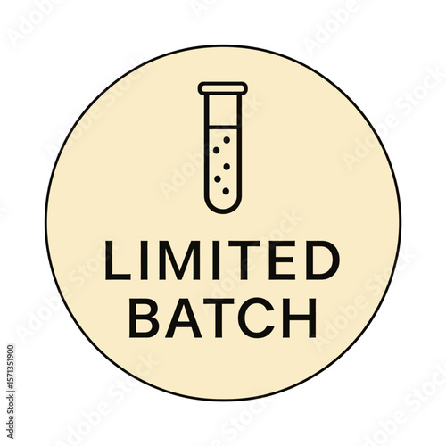 A limited batch badge with a test tube icon, perfect for branding and marketing. Modern flat vector sticker label with icon and badge style, transparent background