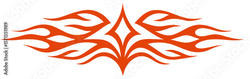 An orange tribal flame design on a black background, perfect for various applications. Modern flat vector sticker label with icon and badge style, transparent background